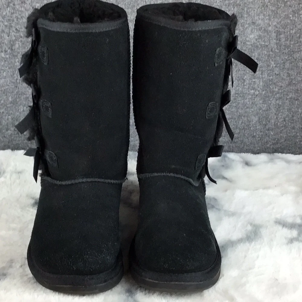 UGG Koolaburra Victoria Tall‎ Black Suede Boots with Side Bows Size 2